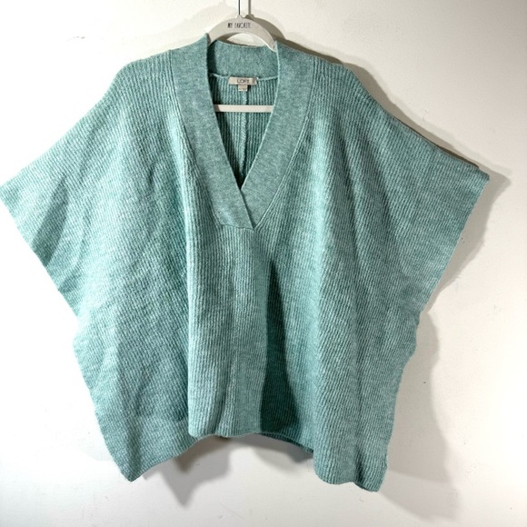 LOFT ribbed knit cozy sweater poncho pale green - Picture 3 of 8